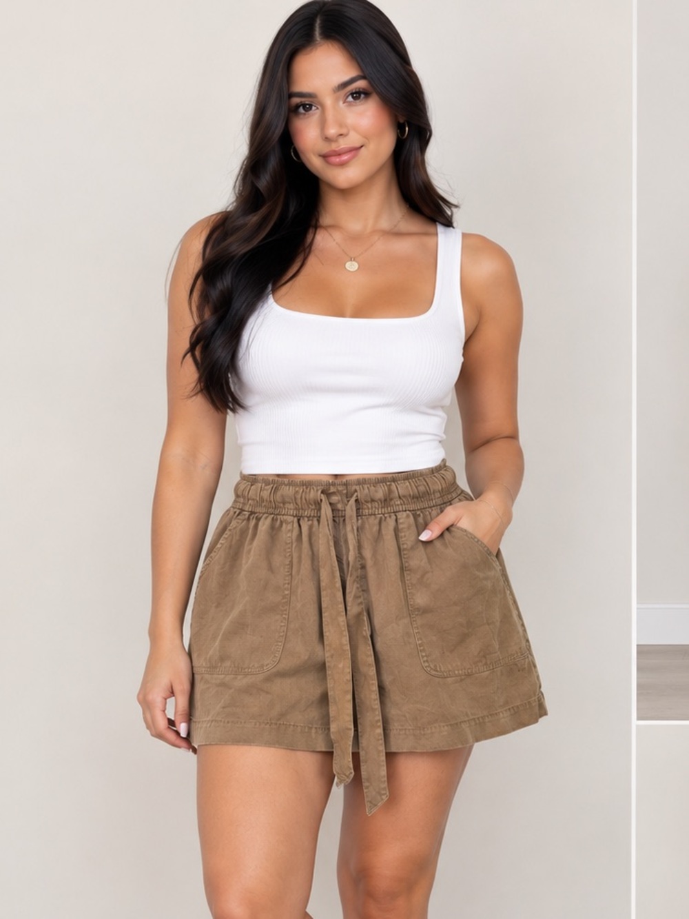Cynthia Rowley Taupe Drawstring Utility Mini Skirt